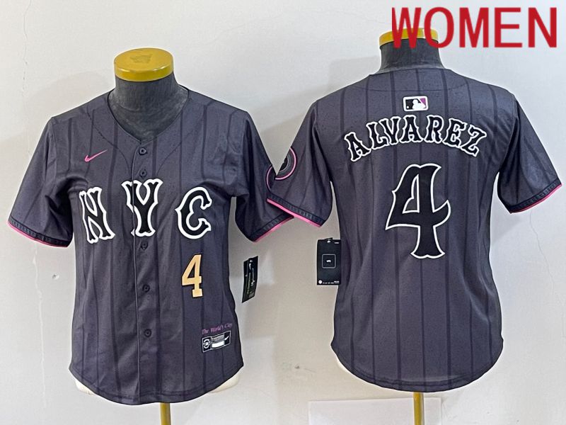 Women New York Mets 4 Alyarez Black City Edition 2024 Nike MLB Jersey style 3